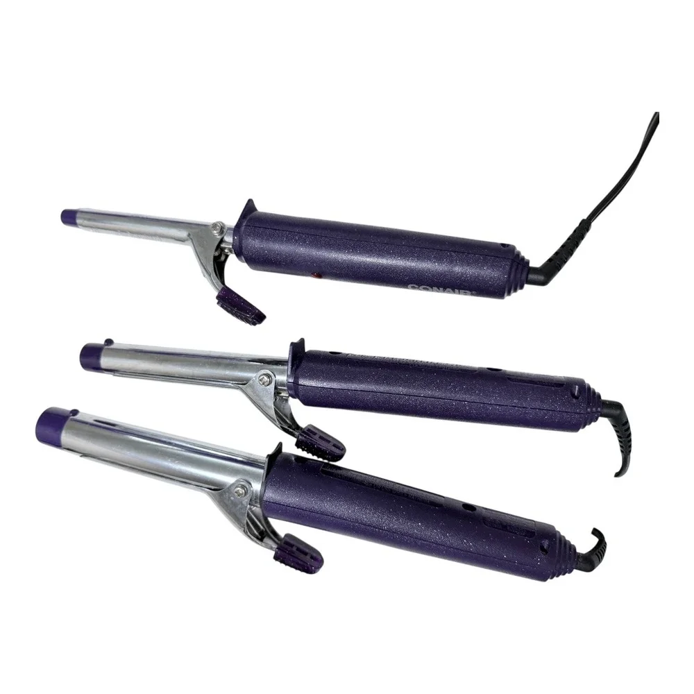 Conair Curling Iron Set 1/2 3/4 1 Inch Hair Styling Purple Glitter Chrome Retro
